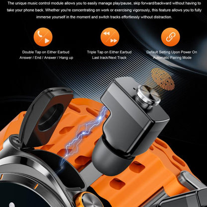GT98 1.53 inch 2 in 1 Bluetooth Headphone IP67 Waterproof Smart Watch Supports Blood Oxygen Monitoring(Black Orange) by bashfashion