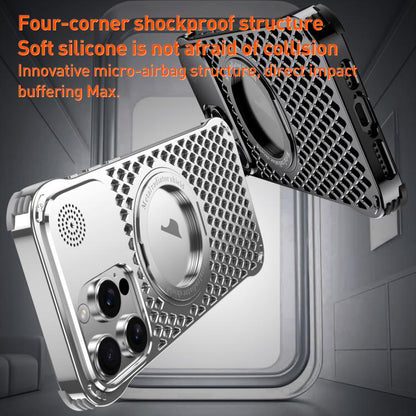 For iPhone 15 Pro Max R-JUST RJ-64 Aromatherapy Heat Dissipation MagSafe Phone Case with Stand(Black) by R-JUST