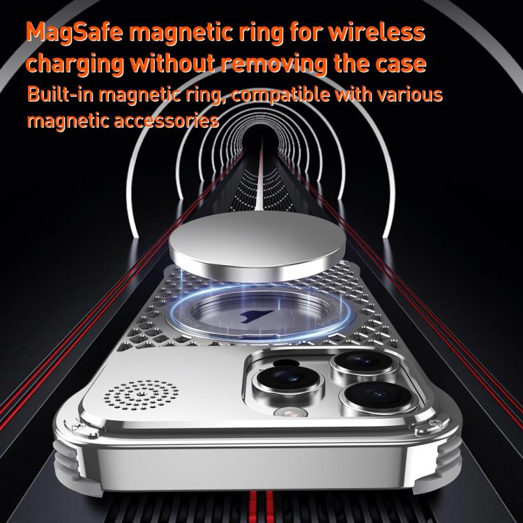 For iPhone 15 Pro R-JUST RJ-64 Aromatherapy Heat Dissipation MagSafe Phone Case with Stand(Grey) by R-JUST