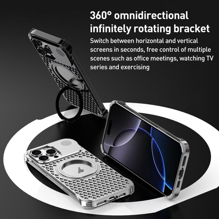 For iPhone 16 Pro Max R-JUST RJ-64 Aromatherapy Heat Dissipation MagSafe Phone Case with Stand(Silver) by R-JUST