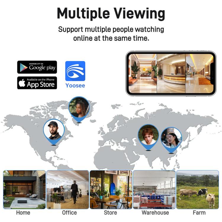 2MP HD 360 Degree Panorama 3 Lens IP66 Waterproof Wireless WiFi Camera, Memory:30 Days Memory Card(US Plug) by bashfashion