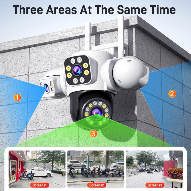2MP HD 360 Degree Panorama 3 Lens IP66 Waterproof Wireless WiFi Camera, Memory:30 Days Memory Card(US Plug) by bashfashion