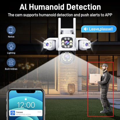 2MP HD 360 Degree Panorama 3 Lens IP66 Waterproof Wireless WiFi Camera, Memory:15 Days Memory Card(US Plug) by bashfashion