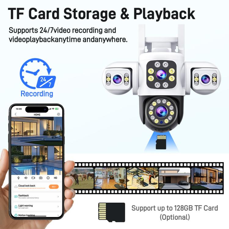 2MP HD 360 Degree Panorama 3 Lens IP66 Waterproof Wireless WiFi Camera, Memory:15 Days Memory Card(EU Plug) by bashfashion