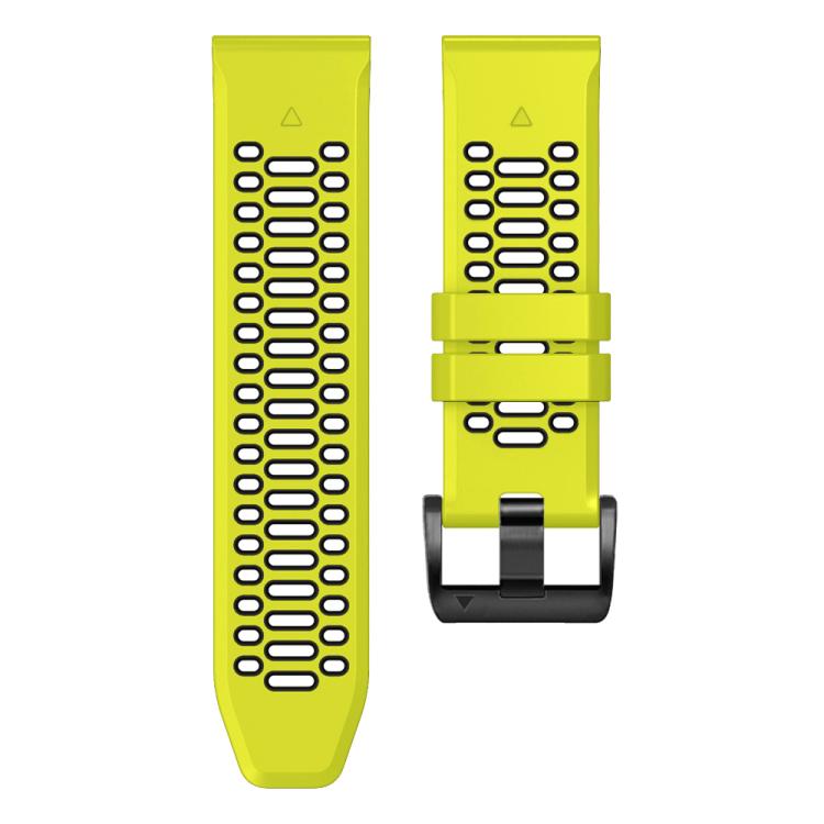 For Garmin Fenix 7X 26mm Kalebol Three Rows Hole Two Color Silicone Watch Band(Lime Green Black) by Kalebol