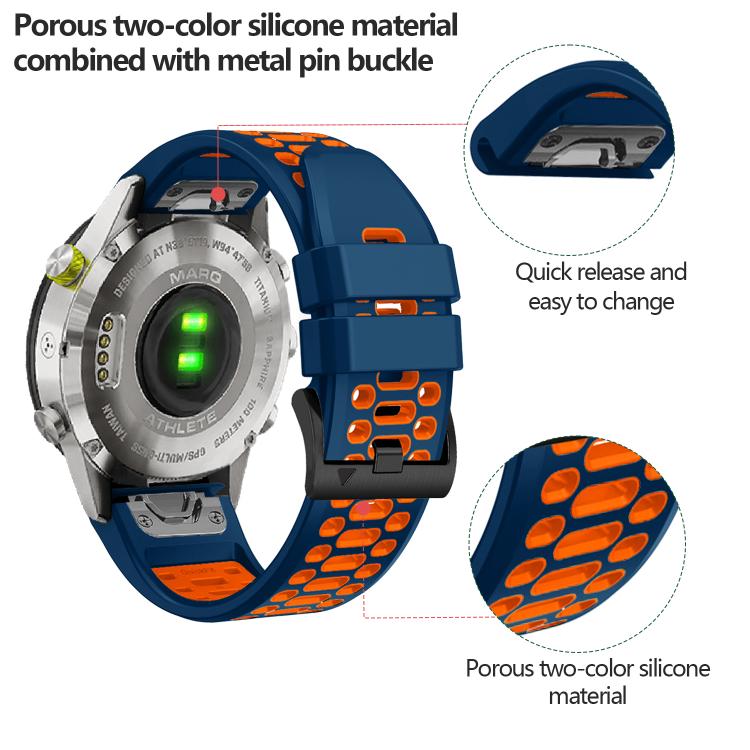 For Garmin Fenix 7X 26mm Kalebol Three Rows Hole Two Color Silicone Watch Band(Orange Black) by Kalebol