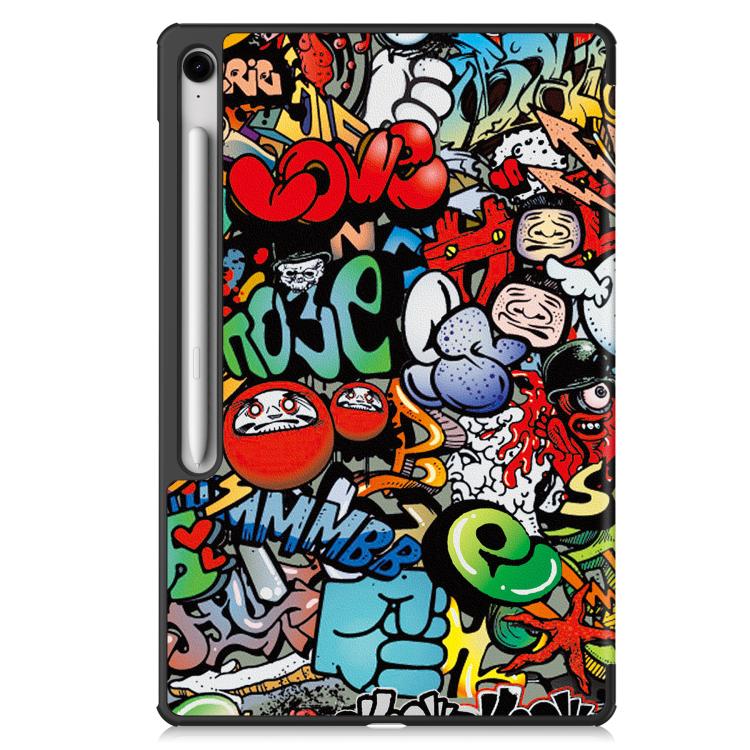 For Samsung Galaxy Tab S10 FE+ Custer Painted 3-Fold Holder Smart Leather Tablet Case(Graffiti) by bashfashion