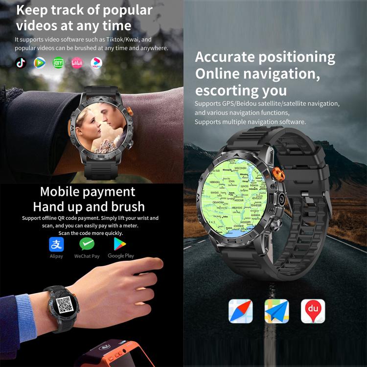 BH11 4G LTE Android 8.1 Smart Watch, 2GB+16GB, Unisoc 8541 Quad Core, Support Heart Rate / Blood Oxygen(Black Silicone) by bashfashion