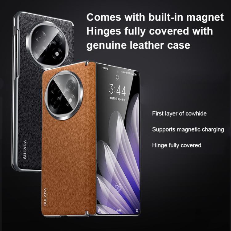 For OPPO Find N5 SULADA Frameless Top Layer Cowhide Leather Hybrid PC Phone Case(Red) by SULADA