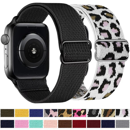 For Apple Watch 38 / 40 / 41 / S10 42mm xDfind Adjustable Slide Buckle Elastic Nylon Watch Band(Black Leopard) by xDfind