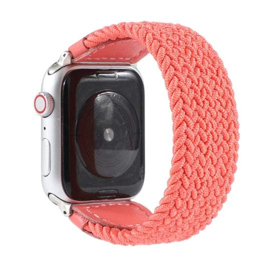 Nylon + Leather Braided Watch Band For Apple Watch Series 9&8&7 41mm / SE 3&SE 2&6&SE&5&4 40mm / 3&2&1 38mm, Size:S(Rose Red) by bashfashion