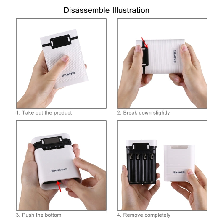 HAWEEL DIY 4 x 18650 Battery (Not Included) 10000mAh Power Bank Shell Box with 2 x USB Output & Display for iPhone, Galaxy, Sony, HTC, Google, Huawei, Xiaomi, Lenovo and other Smartphones(White) by HAWEEL