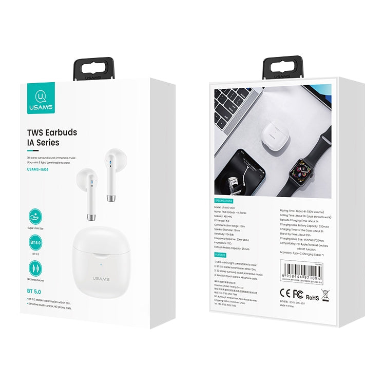 USAMS-IA04 Zero Sense Series Wireless Bluetooth 5.0 Mini TWS Earphone with Charging Box (White) by USAMS