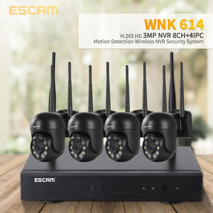 ESCAM WNK614 HD 3.0 Million Pixels 8-channel Wireless + 4IPC Wireless NVR Security System, US Plug by ESCAM