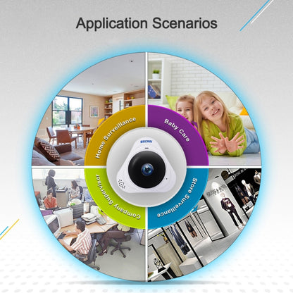 ESCAM Q8 960P 360 Degrees Fisheye Lens 1.3MP WiFi IP Camera, Support Motion Detection / Night Vision, IR Distance: 5-10m, US Plug(White) by ESCAM