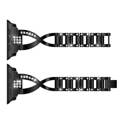 X-shaped Diamond-studded Solid Stainless Steel Wrist Strap Watch Band for Apple Watch Series 3 & 2 & 1 38mm(Black) by bashfashion