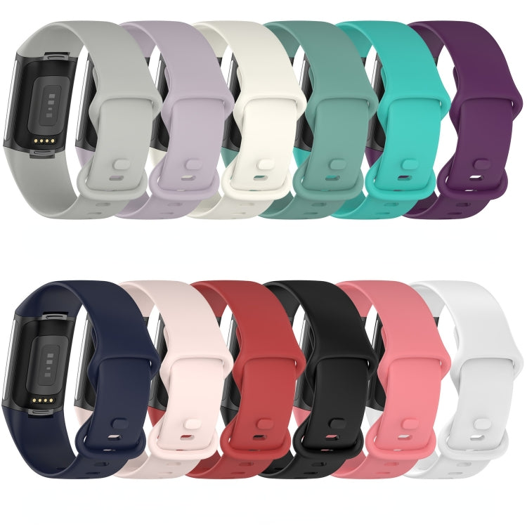 For Fitbit Charge 5 Monochromatic Silicone Watch Band, Size: Small Size(Black) by bashfashion