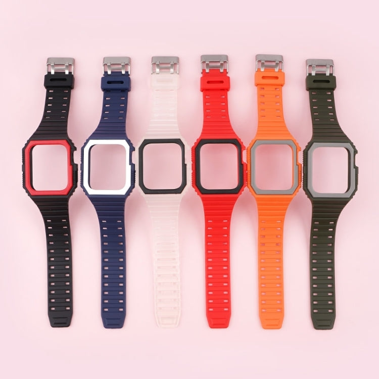 Silicone Strap with Case For Apple Watch Series 8&7 45mm / SE 2&6&SE&5&4 44mm / 3&2&1 42mm(Black+Red) by bashfashion