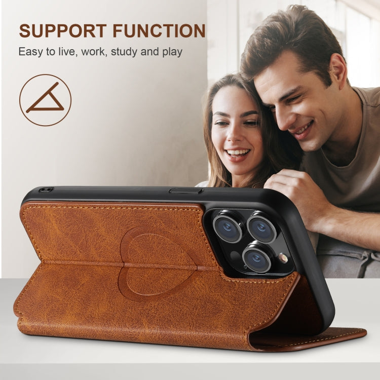 For iPhone 16 Plus Suteni J06 Retro Matte Litchi Texture Leather MagSafe Phone Case(Khaki) by Suteni