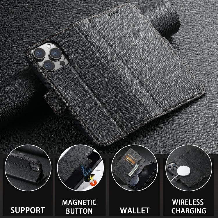 For iPhone 15 Plus Suteni J08 Multifunctional Cross Texture MagSafe Leather Phone Case(Brown) by Suteni