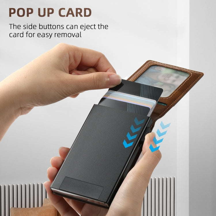 For iPhone 15 Plus Suteni H19 Oil Wax 2-in-1 MagSafe Removable Card Box Back Phone Case(Brown) by Suteni