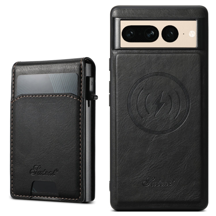 For Google Pixel 7 Pro Suteni H19 Oil Wax 2-in-1 MagSafe Removable Card Box Back Phone Case(Black) by Suteni