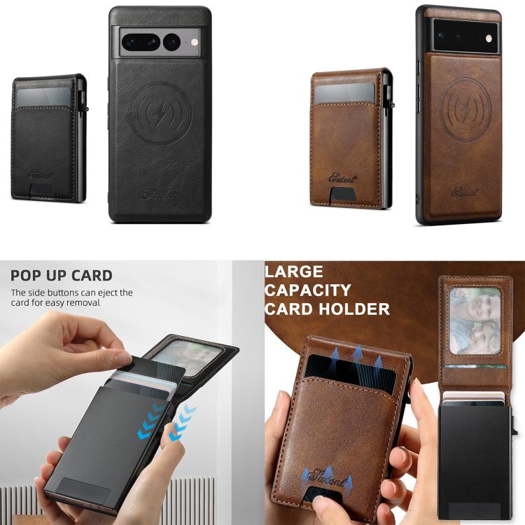 For Google Pixel 9 Suteni H19 Oil Wax 2-in-1 MagSafe Removable Card Box Back Phone Case(Brown) by Suteni