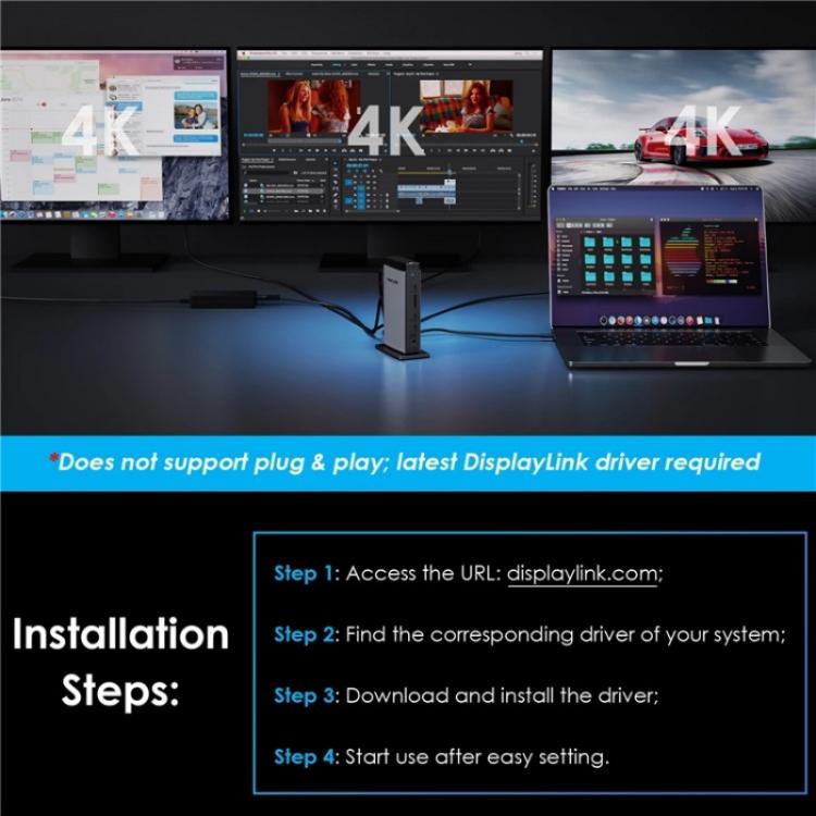 WAVLINK WL-UG69PD13Pro DisplayLink Docking Station 15 in 1 USB-C Hub for MacBook Laptop(AU Plug) by WAVLINK