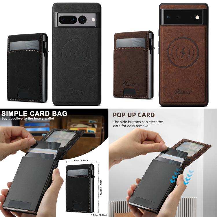 For Google Pixel 6 Suteni H19 Litchi Grain 2-in-1 Removable Card Box Back Phone Case(Brown) by Suteni