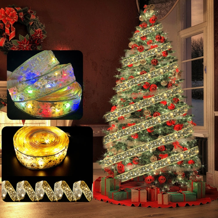Christmas LED Lights Bronzing Double Ribbon String Lights, Specification: 10m(Gold Red Warm Light) by bashfashion