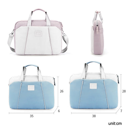 15.6 inch Computer Handheld Messenger Bag For Apple MacBook / Huawei / Xiaomi / Basne(Ladder tape light blue+gray PU power package) by bashfashion