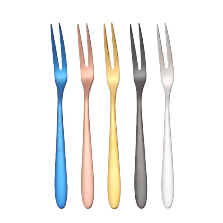 2pcs 304 Stainless Steel Fruit Cake Fork Plating Titanium Tableware, Color: Blue by bashfashion