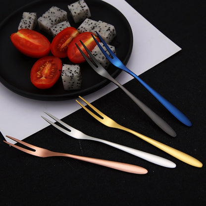 2pcs 304 Stainless Steel Fruit Cake Fork Plating Titanium Tableware, Color: Blue by bashfashion