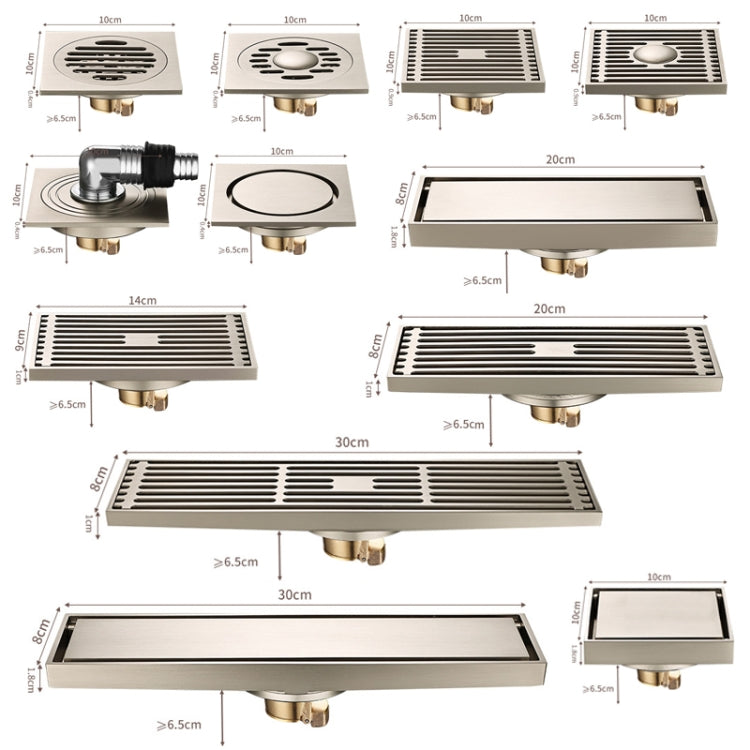 All Copper Brushed Anti-Odor Floor Drain Gravity Copper Core Bathroom Floor Drain, Specification: 8x30cm Long Invisible Medium Drain by bashfashion