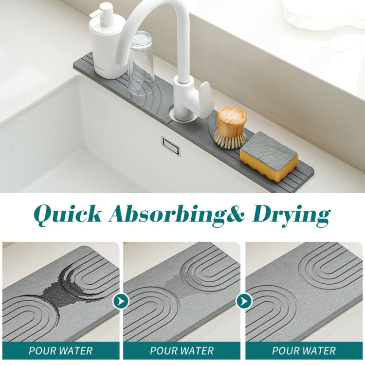 Faucet Sink Drying Mat Diatomaceous Earth Stone Splashproof Absorbent Sink Drainage Mat, Color: K04 White(60x10cm) by bashfashion