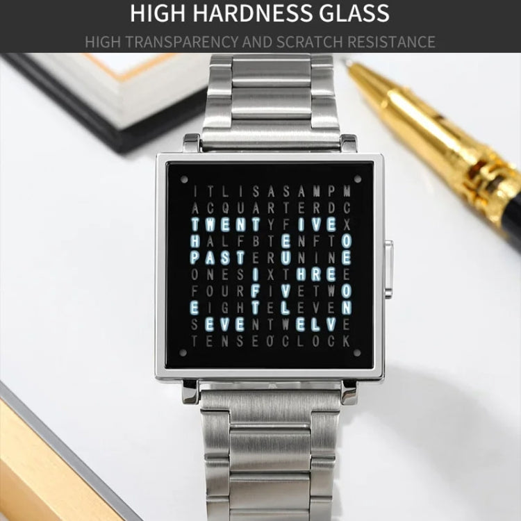 SKMEI Multi-function Letter Display Dial Square Men Electronic Watch, Color: Black Steel Band by SKMEI