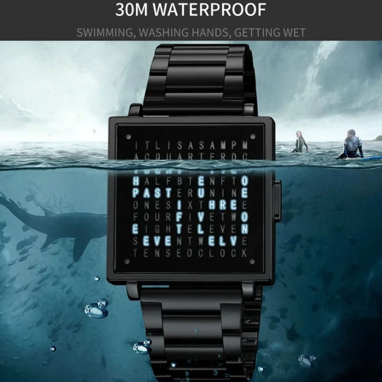 SKMEI Multi-function Letter Display Dial Square Men Electronic Watch, Color: Black Steel Band by SKMEI