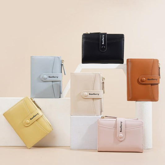 Baellerry N3256 Women Short Wallet Simple Bifold Zipper Coin Purse Soft Leather Buckle Money Clip(Brown) by Baellerry