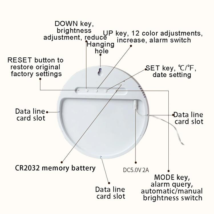 11.6-Inch RGB Wall Clock With Remote Control Multi-Functional Alarm Clock Bamboo+Bamboo by bashfashion