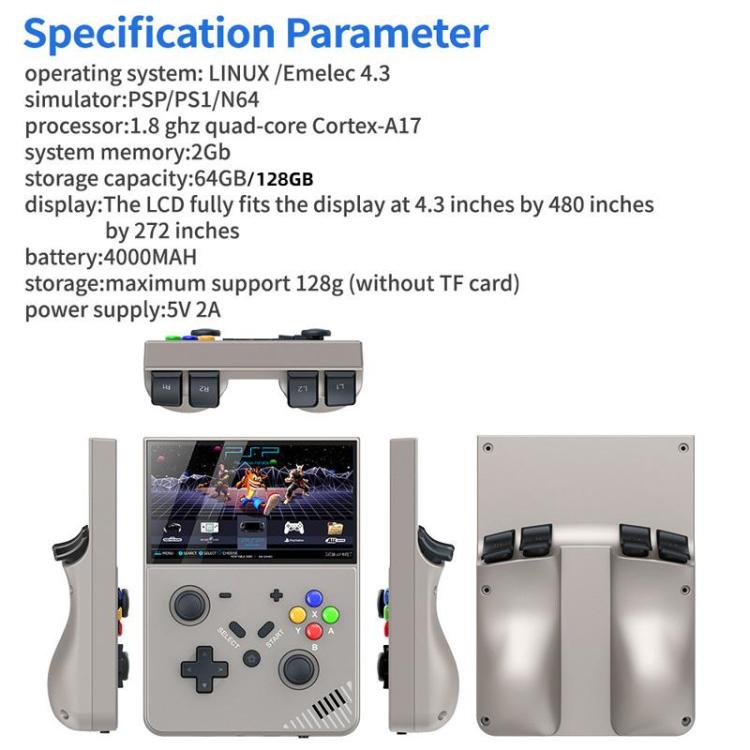 R43 Pro Handheld Game Console 4K HD 4.3-Inch Screen Home Portable Video Game Player, Spec: Gray 64G by bashfashion