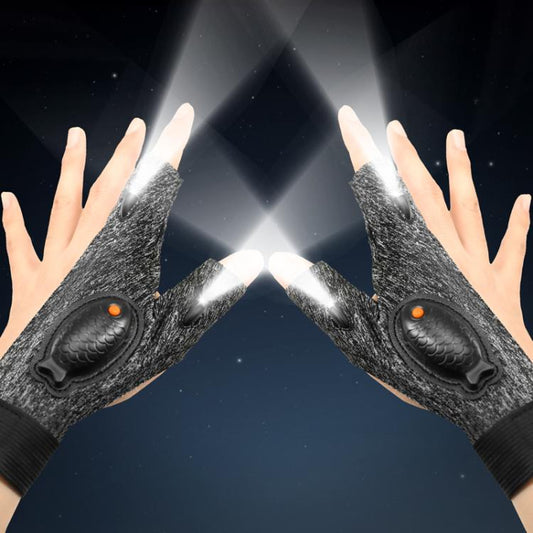 Night Riding Lighting Car Repair Fish Rechargeable LED Light Gloves, Style: Black-Left Hand by bashfashion