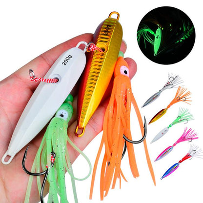 80G PROBEROS LF159 Luminous Bearded Squid Hook Slow Cranking Road Runner Iron Plate Bionic False Bait(D) by PROBEROS