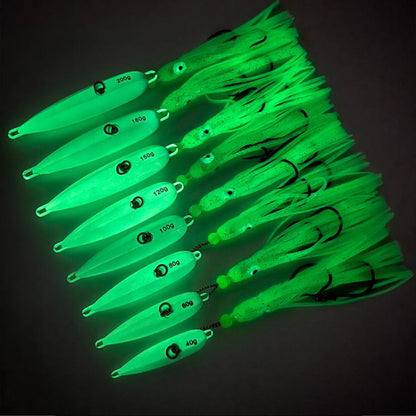 120G PROBEROS LF159 Luminous Bearded Squid Hook Slow Cranking Road Runner Iron Plate Bionic False Bait(B) by PROBEROS