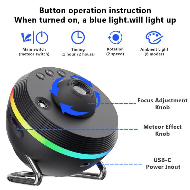 USB Plug-in Space Ball HD Galaxy Projector Lamp Dynamic Meteor Starry Sky Atmosphere Light(White) by bashfashion