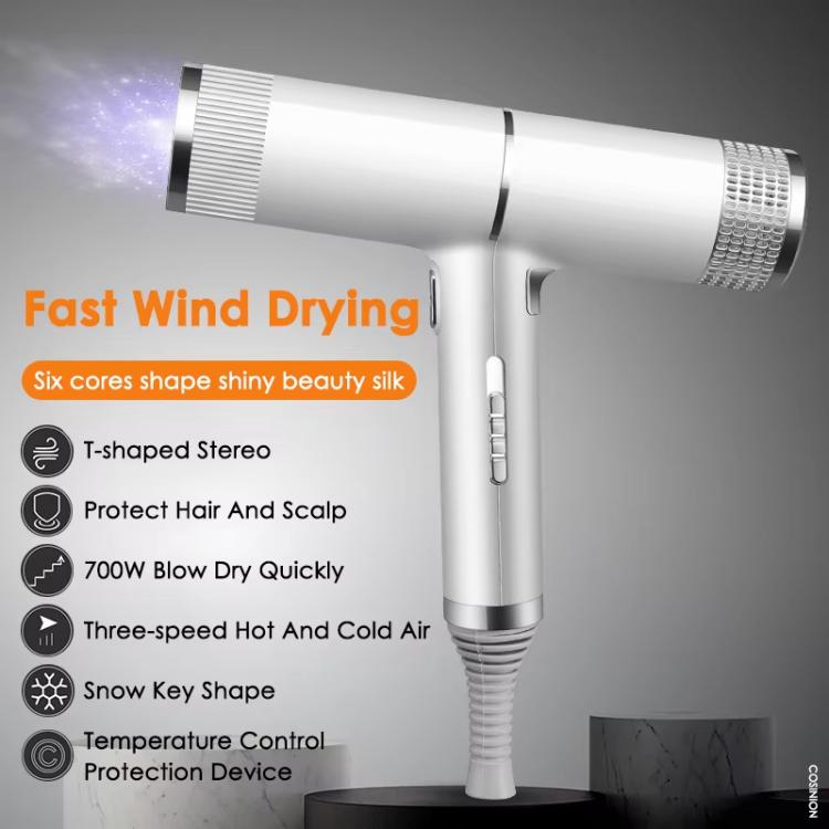 T-Shaped Hair Dryer with Smart Inverter Technology High-Power Blow Dryer for Home & Salon Use UK Plug With 3 Nozzles(White) by bashfashion