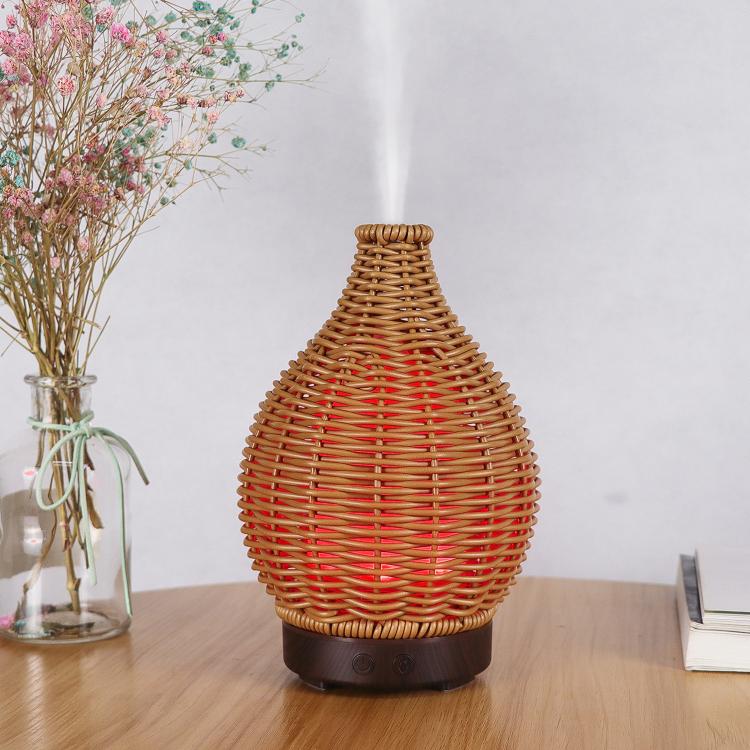 5V USB 100ML Hollow Rattan Ultrasonic Humidifier & Aromatherapy Diffuser with 7-Color LED Lights(Dark Wood Grain) by bashfashion