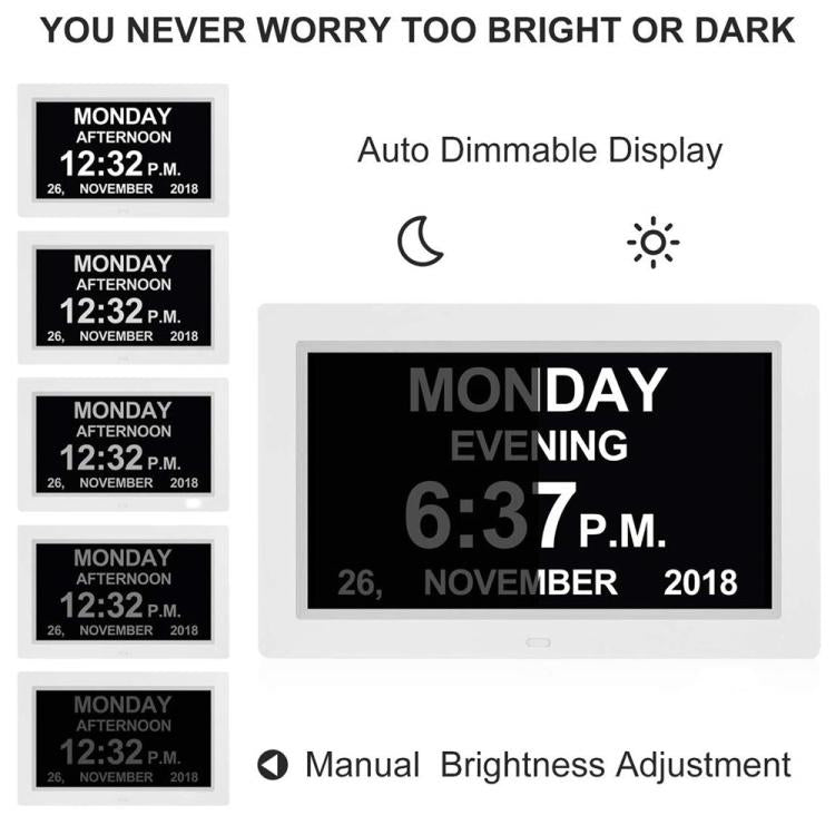 10-Inch Digital Clock With Voice Time Announcement, Auto DST Adjustment, 20 Custom Alarms, 8 Medication Reminders UK Plug White by bashfashion