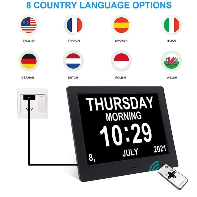 10-Inch Digital Clock With Voice Time Announcement, Auto DST Adjustment, 20 Custom Alarms, 8 Medication Reminders EU Plug Black by bashfashion