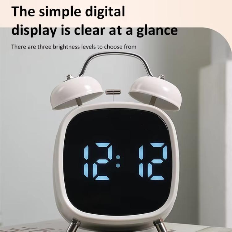 Loud Metal Powerful Ringing Clock LED Multifunction Clock, Color: White Shell Green Light by bashfashion