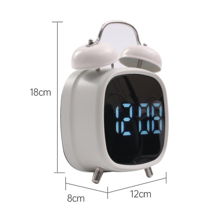 Loud Metal Powerful Ringing Clock LED Multifunction Clock, Color: White Shell Green Light by bashfashion